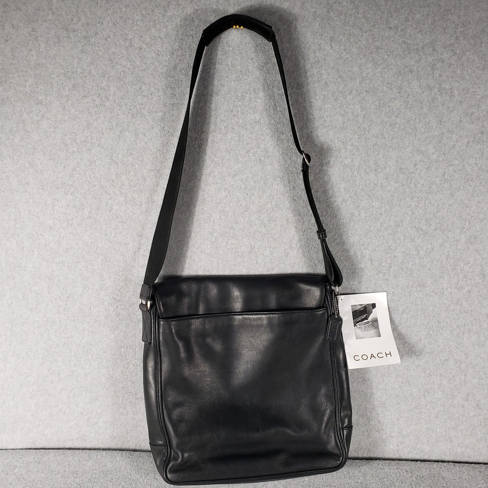 NWT Coach Black Leather Messenger Crossbody Bag Adjustable Strap Buckle Unisex - Picture 1 of 16